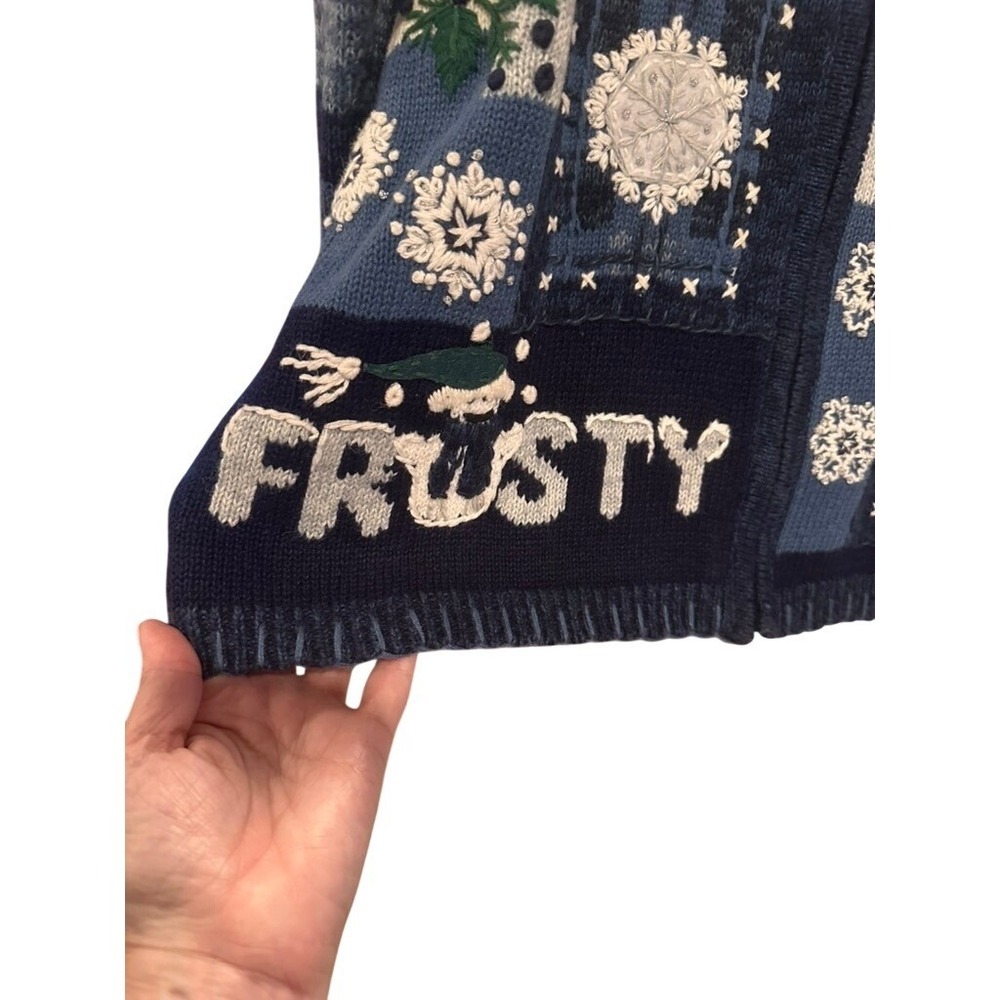 Tiara International Frosty Snowman Christmas Tree Zip Cardigan Sweater Blue L - Picture 4 of 9